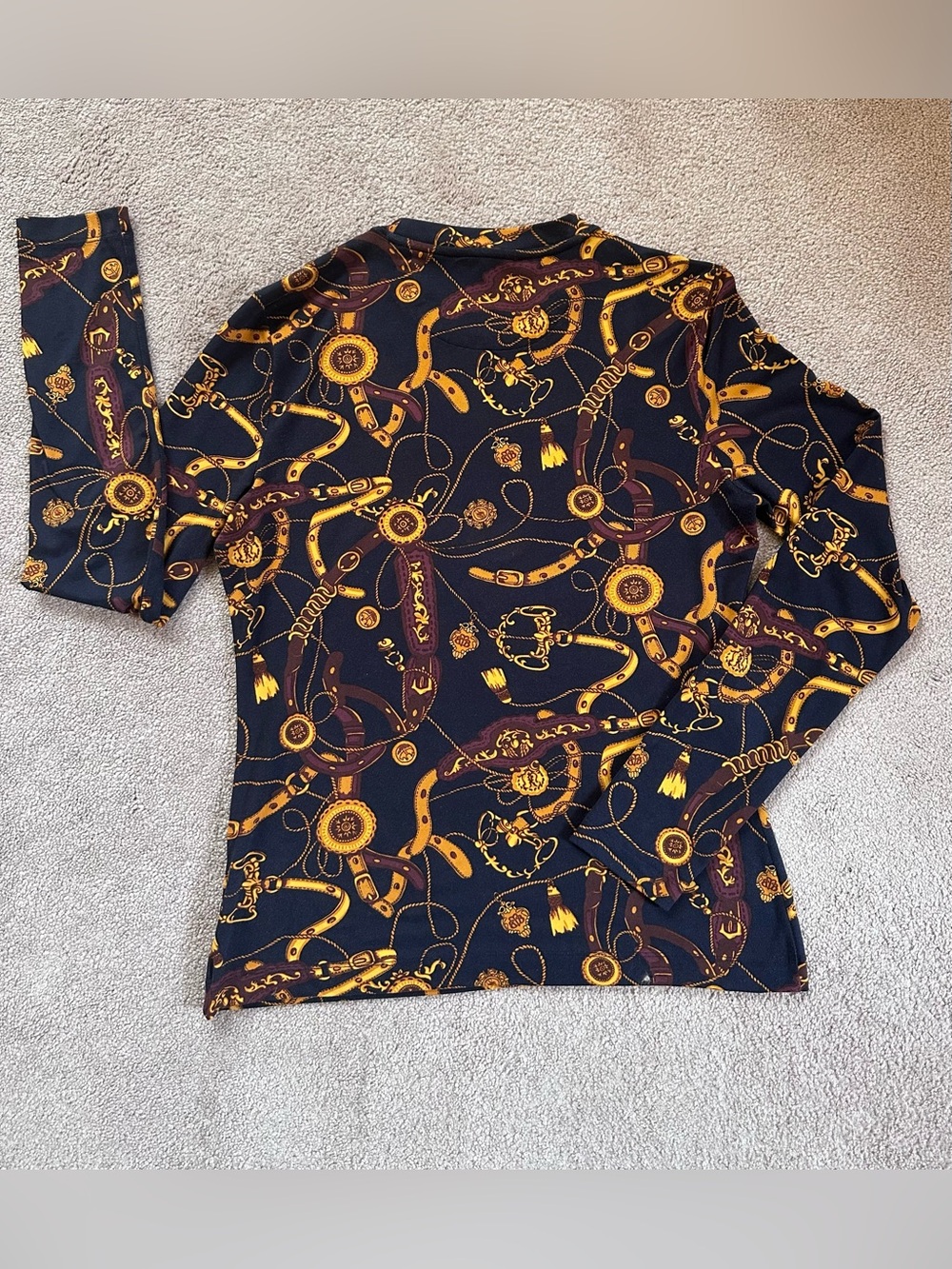 Brooks Brothers Horse Bit Saddle Equestrian Print Long Sleeve Top Women’s SMALL